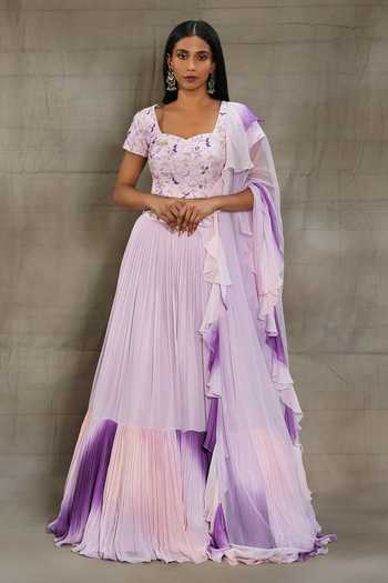Buy_Nayantaara_Purple Georgette, Silk, Net Embroidery, Sequins, Tiered Lehenga Blouse Set _at_Aza_Fashions