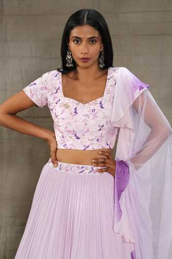 Shop_Nayantaara_Purple Georgette, Silk, Net Embroidery, Sequins, Tiered Lehenga Blouse Set _at_Aza_Fashions