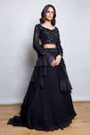 Buy_Nayantaara_Black Georgette Hand Embroidered Cut Dana Leaf Neck Bling Lehenga Blouse Set _at_Aza_Fashions