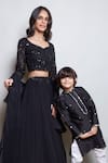 Nayantaara_Black Georgette Hand Embroidered Cut Dana Leaf Neck Bling Lehenga Blouse Set _at_Aza_Fashions