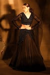 Buy_Nayantaara_Black Swiss Net Hand Embroidered Cut Dana V Goddess Layered Lehenga Blouse Set _at_Aza_Fashions