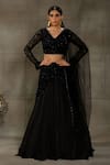 Nayantaara_Black Swiss Net Hand Embroidered Cut Dana V Goddess Layered Lehenga Blouse Set _at_Aza_Fashions