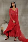 Buy_Nayantaara_Red Georgette Hand Embroidered Cut Dana V Neck Self Love Yoke Anarkali Set _Online_at_Aza_Fashions