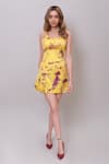 Buy_Nayantaara_Yellow Bamberg Satin Tie Dye Abstract Pattern Square Neck Dress _at_Aza_Fashions