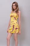 Nayantaara_Yellow Bamberg Satin Tie Dye Abstract Pattern Square Neck Dress _Online_at_Aza_Fashions