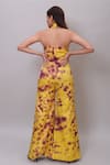 Shop_Nayantaara_Yellow Bamberg Satin Tie Dye Abstract Pattern Halter Collar Flared Jumpsuit _at_Aza_Fashions