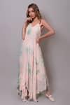 Buy_Nayantaara_Peach Georgette Tie Dyed Abstract Pattern V Neck Sherry Handkerchief Dress _at_Aza_Fashions