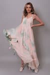 Nayantaara_Peach Georgette Tie Dyed Abstract Pattern V Neck Sherry Handkerchief Dress _Online_at_Aza_Fashions