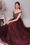 Shop_Nayantaara_Wine Swiss Net Embroidered Sequin And Cut Dana Work Off Shoulder Fairylane Gown _Online_at_Aza_Fashions