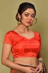 Shop_Khwaab by Sanjana Lakhani_Red Silk Plain Leaf Neck Solid Half Sleeve Blouse _Online_at_Aza_Fashions