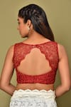 Shop_Khwaab by Sanjana Lakhani_Maroon Net Embroidery Sequin Leaf Neck Blouse _at_Aza_Fashions