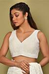 Buy_Adara Khan_White Dupion Silk Embroidery Pearl Leaf Neck Saree Blouse For Women_Online_at_Aza_Fashions