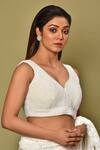 Shop_Adara Khan_White Dupion Silk Embroidery Pearl Leaf Neck Saree Blouse For Women_Online_at_Aza_Fashions