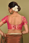 Shop_Khwaab by Sanjana Lakhani_Pink Banarasi Brocade Embroidery Pearl Leaf Neck Woven Blouse _at_Aza_Fashions