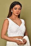 Shop_Nazaakat by Samara Singh_White Dupion Silk Applique Embroidered Pearl And 3d Flowers Work Leaf Neck Blouse_Online_at_Aza_Fashions