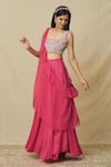 Shop_Vasavi Shah_Pink Russian Silk Embroidered Stone Round Skirt Set With Ruffle Drape _Online_at_Aza_Fashions