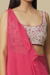 Vasavi Shah_Pink Russian Silk Embroidered Stone Round Skirt Set With Ruffle Drape _at_Aza_Fashions