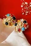 Shop_Nayaab By Sonia_Gold Plated Crystals, Stones Nau Ratan Studs _at_Aza_Fashions