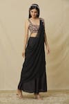 Vasavi Shah_Black Russian Silk Embroidered Dori Round Palazzo Set With Drape  _at_Aza_Fashions