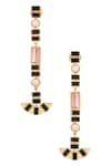 Shop_Zeeya Luxury Jewellery_Black Stone Geometric Motif Tiered Earrings_at_Aza_Fashions