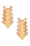 Shop_Zeeya Luxury Jewellery_Gold Plated Stone Embellished Geometric Motif Earrings _at_Aza_Fashions