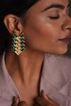 Buy_Zeeya Luxury Jewellery_Gold Plated Stone Geometric Motif Earrings_at_Aza_Fashions