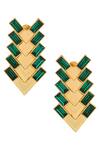 Shop_Zeeya Luxury Jewellery_Gold Plated Stone Geometric Motif Earrings_at_Aza_Fashions