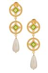 Shop_Zeeya Luxury Jewellery_Gold Plated Stone Embellished Tiered Drop Earrings_at_Aza_Fashions