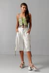 Buy_Devina Juneja_White Korean Lycra Plain Tasselled Bermudas  _at_Aza_Fashions