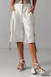 Devina Juneja_White Korean Lycra Plain Tasselled Bermudas  _Online_at_Aza_Fashions