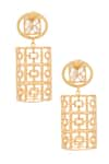 Shop_Zeeya Luxury Jewellery_Gold Plated Stone Cutwork Detailed Dangler Earrings _at_Aza_Fashions