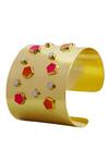 Shop_Varnika Arora_Gold Plated Embroidery, Pearls Glory Embellished Bangle _at_Aza_Fashions