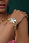 Buy_Varnika Arora_Gold Plated Elan Mother Of Pearl Embellished Bracelet_at_Aza_Fashions