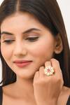 Buy_Zeeya Luxury Jewellery_Gold Plated Moissanite Polki With Swarovski Pearls And Floral Embellished Ring_at_Aza_Fashions