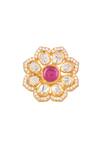 Shop_Zeeya Luxury Jewellery_Gold Plated Moissanite Polki With Swarovski Pearls And Floral Embellished Ring_at_Aza_Fashions