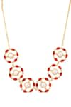 Shop_Zeeya Luxury Jewellery_Gold Plated Stone Embellished Floral Motif Necklace _at_Aza_Fashions