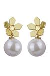 Shop_Varnika Arora_Gold Plated Pearls Bloom Embellished Earrings _at_Aza_Fashions