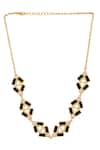 Shop_Zeeya Luxury Jewellery_Black Stone Triangular Motif Studded Necklace _at_Aza_Fashions