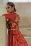 Tussah by Siddhi Shah_Red Anarkali And Pant Spun Silk Printed Raw Floral Embroidered Set  _Online_at_Aza_Fashions