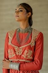 Tussah by Siddhi Shah_Red Anarkali And Pant Spun Silk Printed Raw Floral Embroidered Set  _at_Aza_Fashions