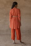 Shop_Tussah by Siddhi Shah_Orange Spun Silk Embroidered Bandhej Patterned Belted Tunic With Pant  _at_Aza_Fashions