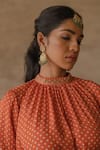 Buy_Tussah by Siddhi Shah_Orange Spun Silk Embroidered Bandhej Patterned Belted Tunic With Pant  _Online_at_Aza_Fashions