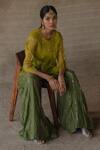 Buy_Tussah by Siddhi Shah_Green Kurta And Sharara Spun Silk Embroidered Sequin Floral Set  _Online_at_Aza_Fashions