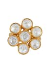 Shop_Zeeya Luxury Jewellery_Gold Plated Semi-precious Stones Floral Motif Studded Ring _at_Aza_Fashions