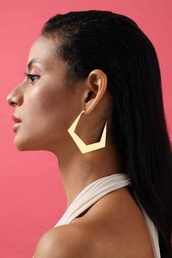 Buy_Varnika Arora_Gold Plated Espoir Geometric Pattern Hoops _at_Aza_Fashions