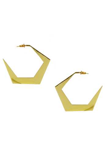 Shop_Varnika Arora_Gold Plated Espoir Geometric Pattern Hoops _at_Aza_Fashions
