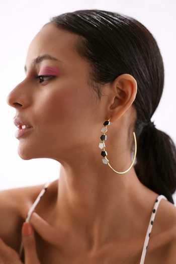 Buy_Varnika Arora_Gold Plated Pearls Dahlia Geometric Pattern Hoops _at_Aza_Fashions