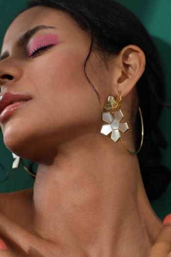 Buy_Varnika Arora_Gold Plated Pearls Freyja Floral Pattern Hoops _at_Aza_Fashions