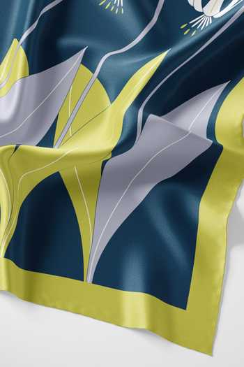Thee Modern Roots_Blue Silk Tropical Bliss Stole _Online_at_Aza_Fashions