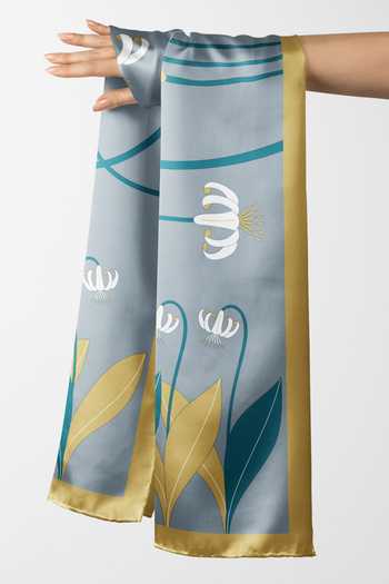 Buy_Thee Modern Roots_Blue Floral Print Silk Stole _at_Aza_Fashions